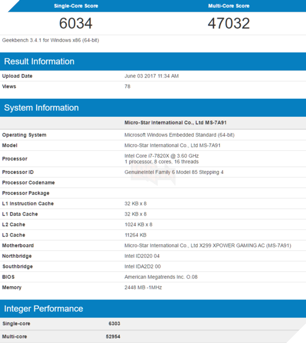 i7-7800X và 7820X đã có benchmark - đối đầu trực tiếp với Ryzen 7 6