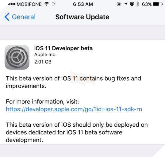 Hướng dẫn tải và lắp đặt iOS 11 beta