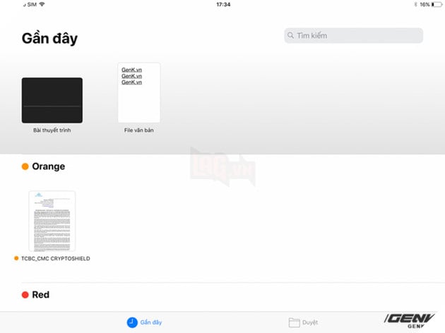 
Màn hình Gần đây hiển thị những tập tin mới truy xuất
