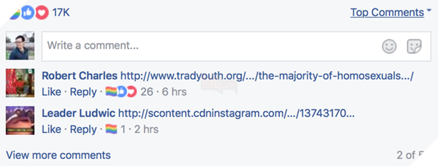 Nút "thả cầu vồng" ở bài đăng và bình luận trên Facebook. (Ảnh: Internet)