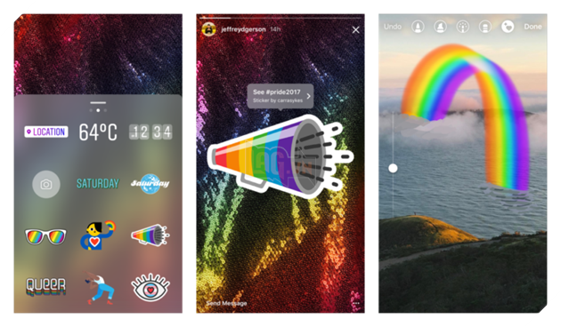 Bộ 6 stickers và một cây cọ vẽ đã được ra mắt trên Instagram (sở hữu của Facebook) gần đây để kỷ niệm tháng 6 tự hào của cộng đồng LGBT. (Ảnh: Internet)