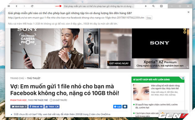 
Để xem đầy đủ địa chỉ web mà bạn đang duyệt, hãy nhấp vào phần nội dung tiêu đề trang web đang duyệt. Khi đó, phần nội dung tóm tắt cùng với địa chỉ đầy đủ sẽ trang web sẽ hiển thị ra cho bạn. Kèm theo đó là lựa chọn “Copy” để sao chép địa chỉ để bạn có thể chia sẻ cho ai đó qua các ứng dụng nhắn tin trên máy tính.
