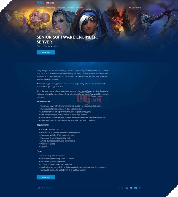 Thông tin tuyển dụng kĩ sư phần mềm của Blizzard