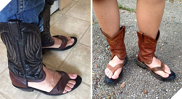 
Sản phẩm này là sự kết hợp giữa công ty chuyên sản xuất bốt cao bồi và một nhãn hàng dép tông nào đó. Thoáng khí tuyệt vời, nhưng hãy cẩn thận vì ngón chân út có thể bị móc vào cạnh tủ
