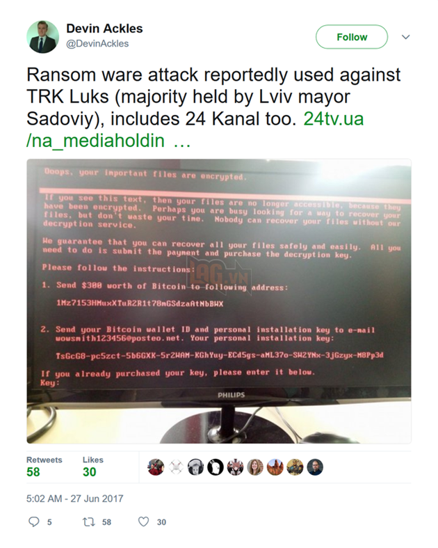 WannaCry vừa hạ nhiệt, lại có một Ransomware mới đáng sợ không kém đang hoành hành khắp thế giới