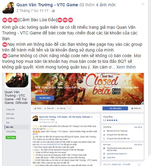 Game thủ Quan Vân Trường đau đầu vì hàng loạt web giả mạo phát code lừa đảo tràn lan