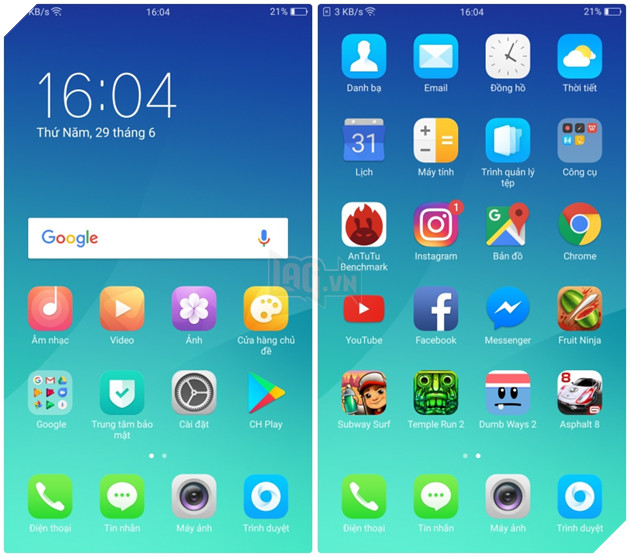 
Màn hình chính của hai máy mang hơi hướng rất khác nhau.
