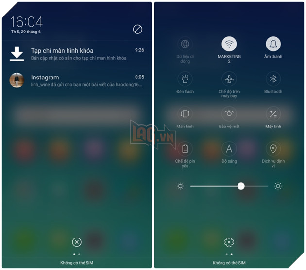 
Giao diện thanh thông báo và cài đặt nhanh cũng khác biệt.
