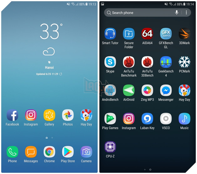 
Màn hình chính của hai máy mang hơi hướng rất khác nhau.
