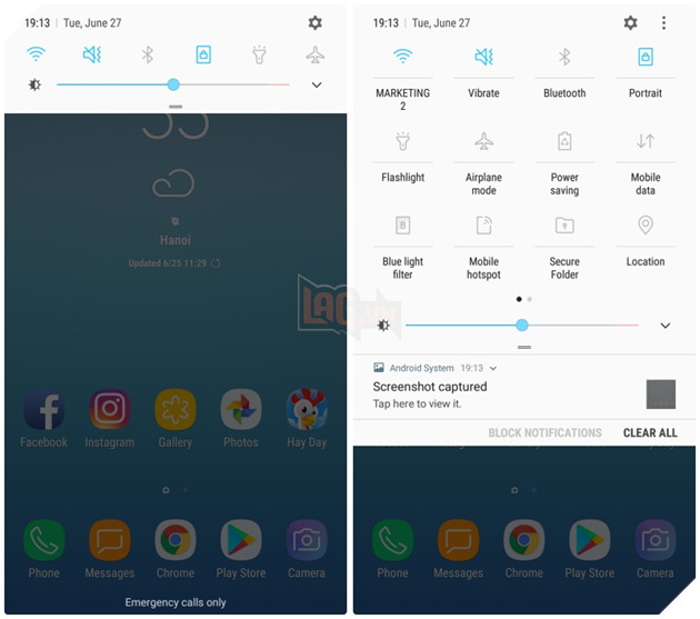 
Giao diện thanh thông báo và cài đặt nhanh cũng khác biệt.
