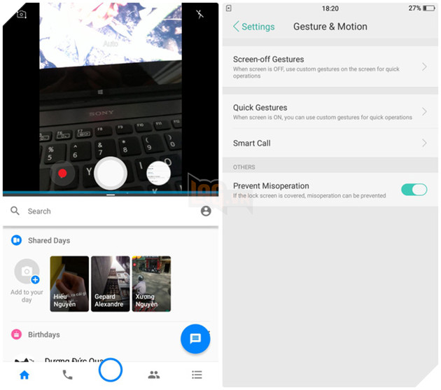 
Galaxy J7 Pro ăn điểm ở các tính năng đa nhiệm, còn OPPO F3 thì có sẵn rất nhiều tùy chọn thao tác khi màn hình bật/tắt.
