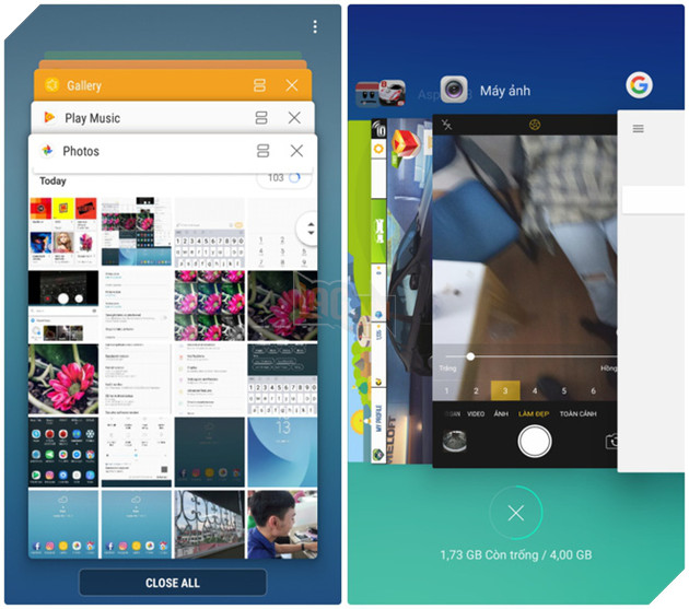 
Giao diện của menu đa nhiệm.
