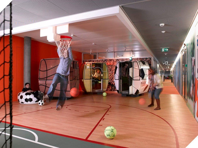Employees in Zurich can play soccer and basketball right inside the office.