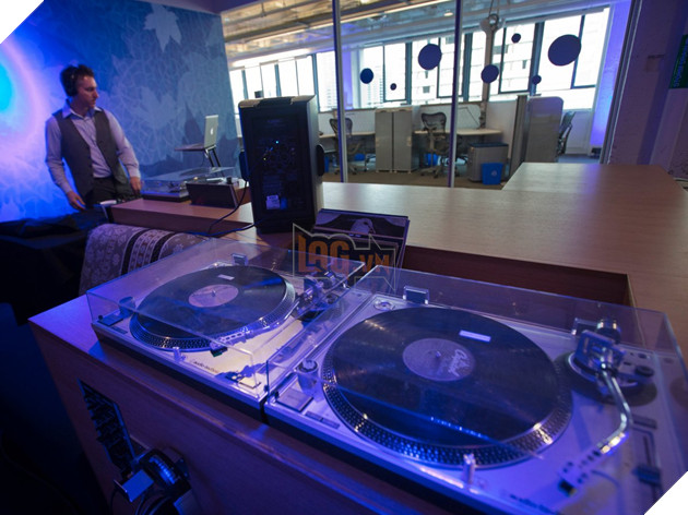 ...or head downstairs to the music room to spin on the turntables.