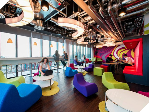 The colorful Dublin offices have plenty of space for employees to relax and work.