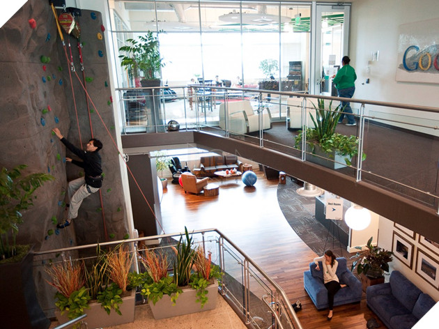 ...which is also home to a rock climbing wall right inside the office.