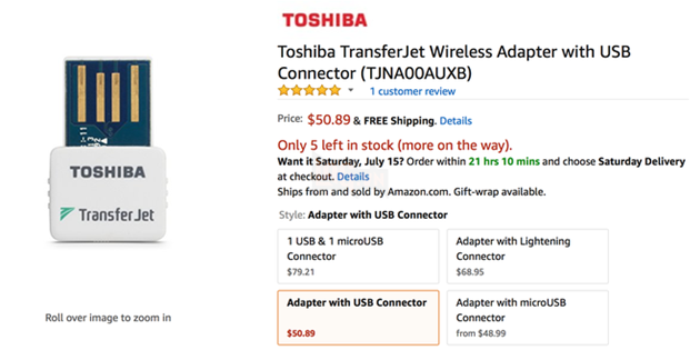 
Adapter TransferJet dành cho PC với giá 50 USD
