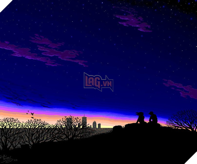 Hines starts out by laying down some simple shapes in MS Paint, and then colors them and enlarges the image for a higher resolution. The scene below is based on Peter's Hill in Boston.