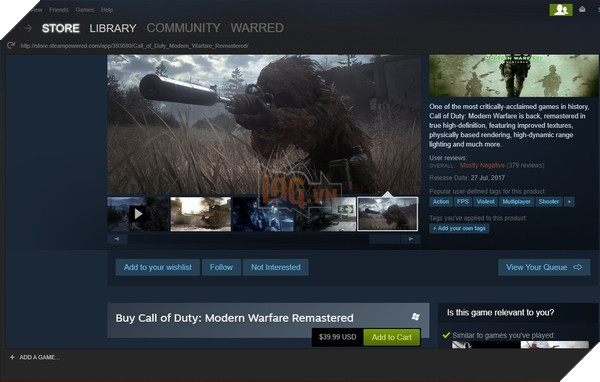 Dù rất được yêu thích, Call of Duty: Modern Warfare Remastered đã nhận không ít đánh giá tiêu cực