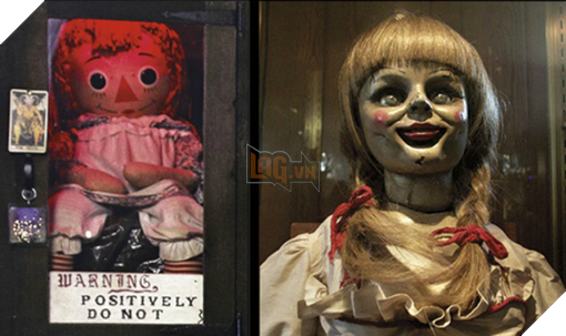 
Búp bê Annabelle ngoài đời thực (trái) và trên phim ảnh (phải)

