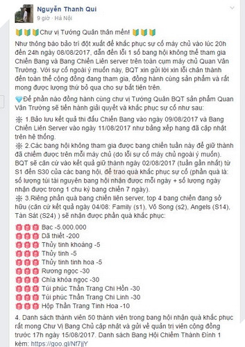 Quan Vân Trường: Hoạt động Bang Chiến gặp lỗi nghiêm trọng đến mức dừng sự kiện 4