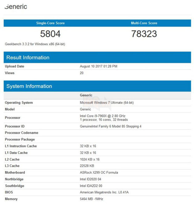 
Điểm Geekbench 3 ở xung nhịp 5,4GHz
