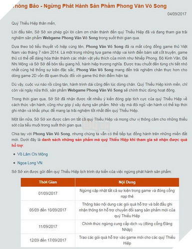 Webgame Phong Vân Vô Song bắt đầu đóng cửa sau 3 năm hoạt đồng 3