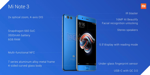 Xiaomi Mi Note 3 chính thức ra mắt: camera selfie AI 16 MP, Snapdragon 660, 6 GB RAM, mở khoá bằng khuôn mặt 7