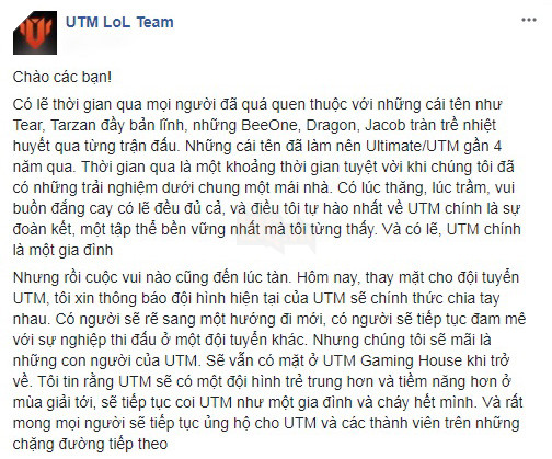  CHÍNH THỨC Ultimate Esports chia tay toàn bộ tuyển thủ, hướng tới một đội hình mới trong tương lai 2