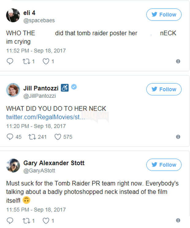 Poster mới của phim Tomb Raider bị fan ném đá vì có chiếc cổ siêu dài