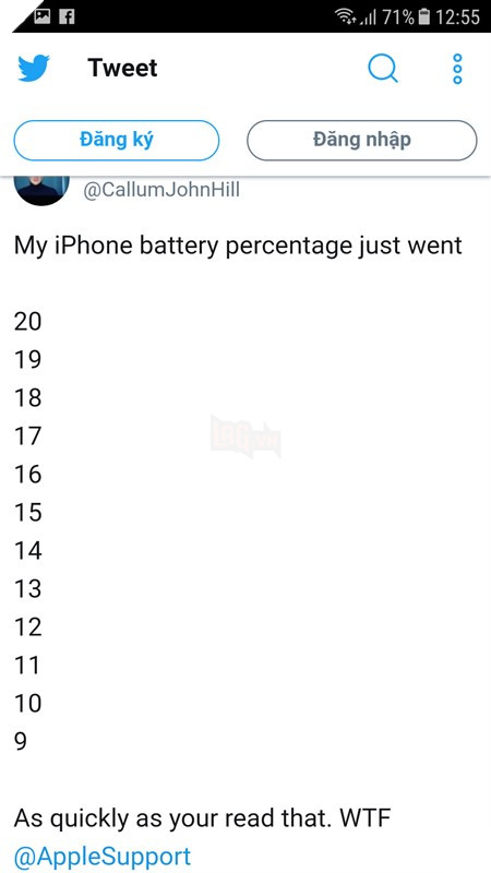 Người dùng Callum John Hill‏ trên Twitter phàn nàn