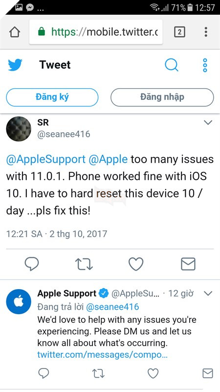 Người dùng SR trên  Twitter phàn nàn