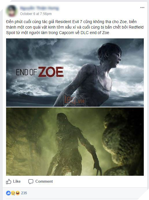 Hàng loạt game thủ chê Capcom quá "máu lạnh" khi có tin đồn Zoe trong Resident Evil 7 chết như 1 con quái vật kinh tởm xấu xí