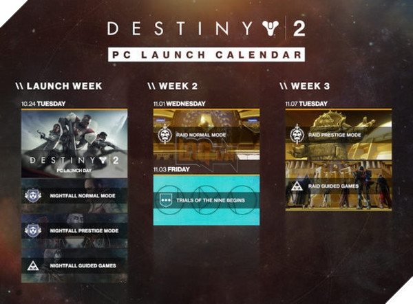 Lịch trình ra mắt các nội dung cho Destiny 2 bản PC