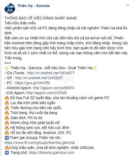 Thiên Hạ Gamota trục trặc trong ngày ra mắt nhưng đã nhanh chóng khắc phục 4