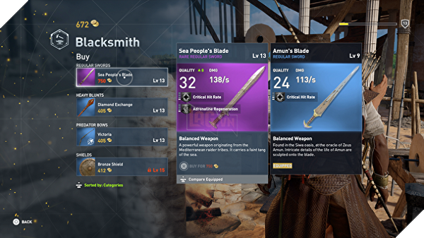 Trong Assassin's Creed Origins có những vật phẩm đòi hỏi cấp độ cao