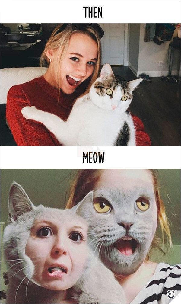 
Kiểu selfie hởi lợi hở răng cũng xưa quá rồi, mô đen bây giờ là kiểu "mèo hóa người, người hóa mèo" nhé.