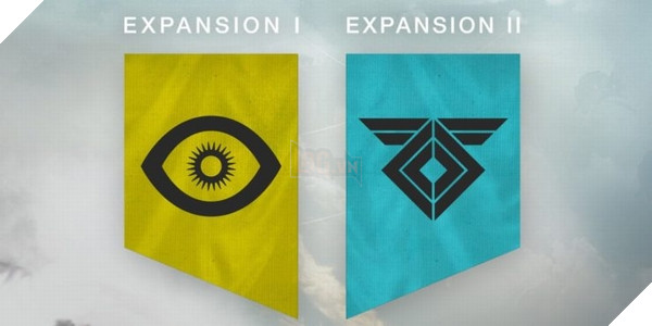 Bức ảnh quảng cáo hai bản mở rộng của Destiny 2 với biểu tượng bên phải của Warmind Rasputin