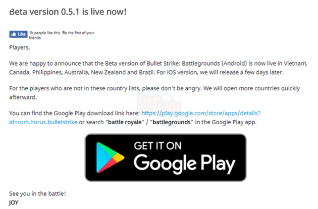 
Thông báo trên trang chủ của game
