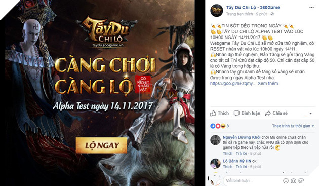 Fanpage đã thông báo thời gian thử nghiệm của tây du chi lộ