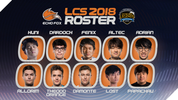 
Đội hình Echo Fox mùa 2018 - hàng trên thi đấu tại LCS, hàng dưới là đội hình Academy
