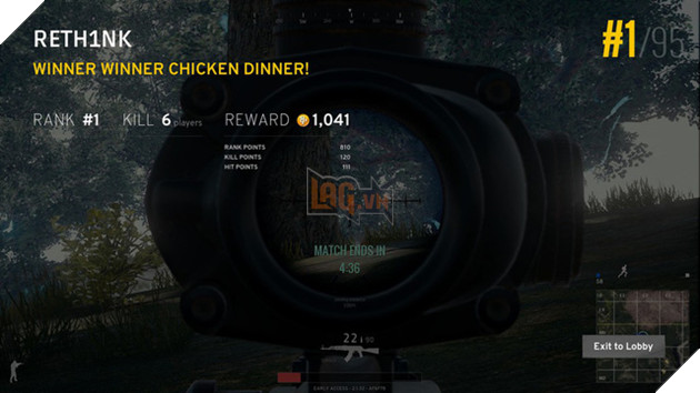 
Sau khi đứng Top 1 trong PUBG, người chơi sẽ nhận được dòng chúc mừng Winner Winner Chicken Dinner
