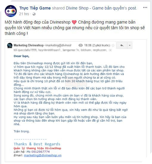 Một shop game bản quyền tại Việt Nam bị mất 20 triệu đồng vì lỗi thanh toán, và điều họ làm sau đó mới càng khiến người ta cảm động