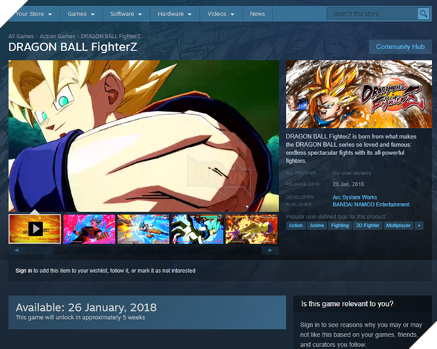 Dragon Ball FigherZ chính thức xuất hiện trên Steam, dự kiến sẽ ra mắt trong 1 tháng nữa