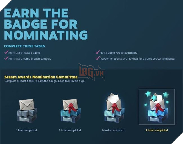 Bình chọn ứng viên cho giải Steam Award để nhận Badge về cho mình