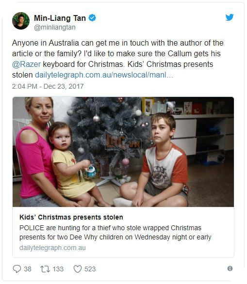 Ấm lòng: Bị ăn trộm mất quà Giáng Sinh, cậu bé 12 tuổi được chính sếp sòng Razer "đền" cả bộ gear khủng