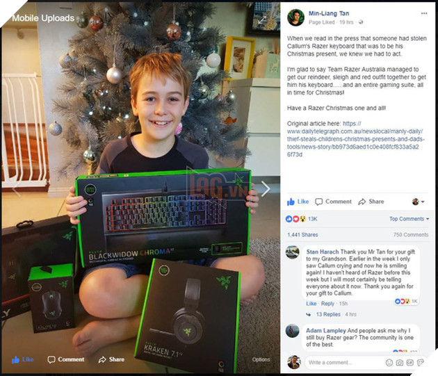 Ấm lòng: Bị ăn trộm mất quà Giáng Sinh, cậu bé 12 tuổi được chính sếp sòng Razer "đền" cả bộ gear khủng
