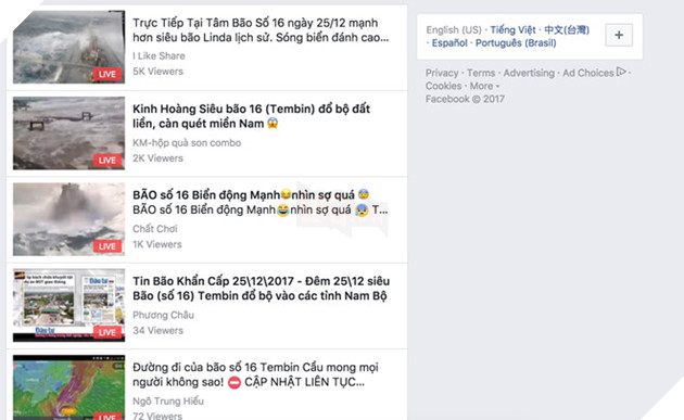 Facebook tại Việt Nam đang tràn ngập video giả mạo hoặc không rõ nguồn gốc về bão số 16. 