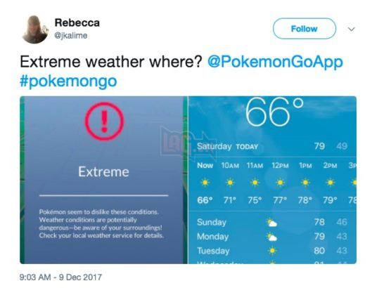 Nhận được cảnh báo thời tiết trong Pokemon GO dù thời tiết rất bình thường
