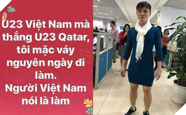 Người đàn ông mặc váy đi làm vì U23 thắng bán kết: Con gái khóc ré lên khi thấy bố!